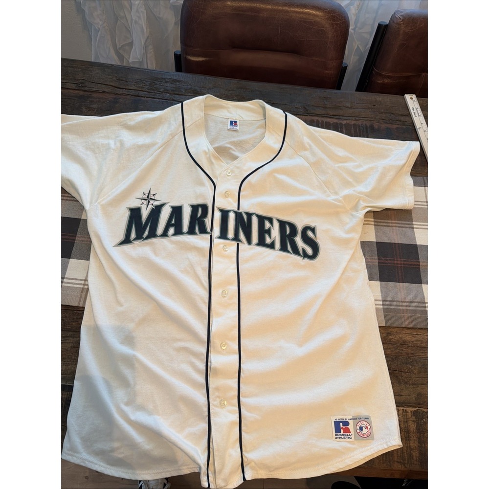 VTG RUSSELL ATHLETIC SEATTLE MARINERS ALL HEAT PRESSED LETTERS JERSEY  SIZE XL!